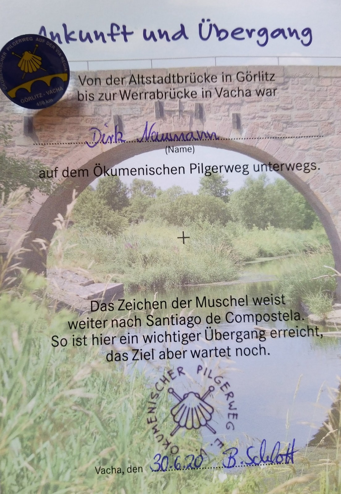 Pilgerurkunde "Ökumenischer Pilgerweg / Via Regia"