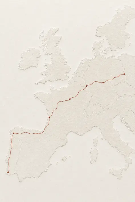 Reliefkarte Europas mit der Wanderroute von Görlitz bis Faro